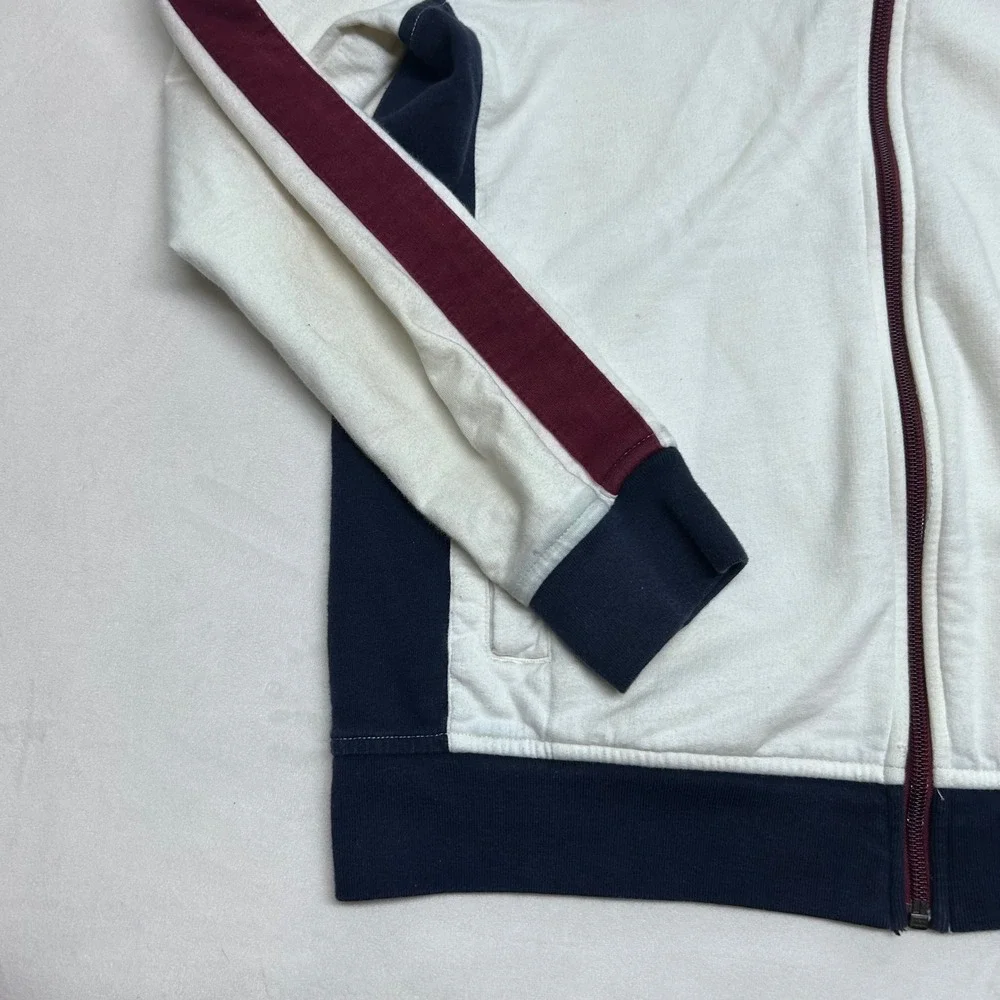 Tommy Hilfiger Mens Colorblock Sweatshirt Zipup White Navy Burgundy Small